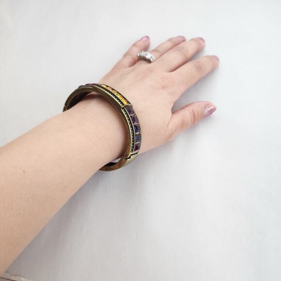 Heidi Daus Bangle Bracelet Hinge Old Gold Purple Cognac Crystal Age Of elegance - Picture 12 of 12
